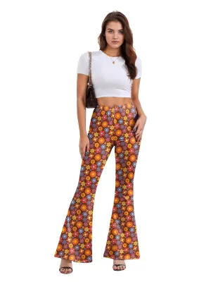 1960s High Waist Floral Flare Pants