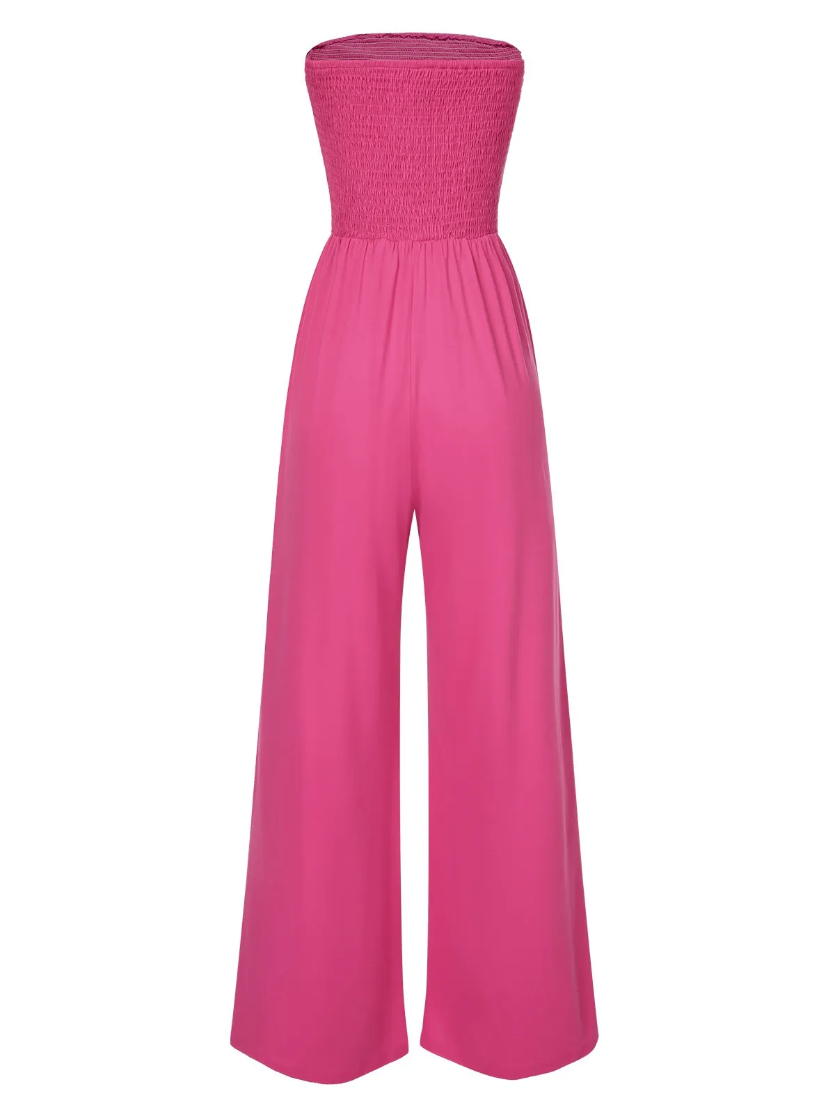 1970s Solid Sleeveless Smocked Bandeau Jumpsuit