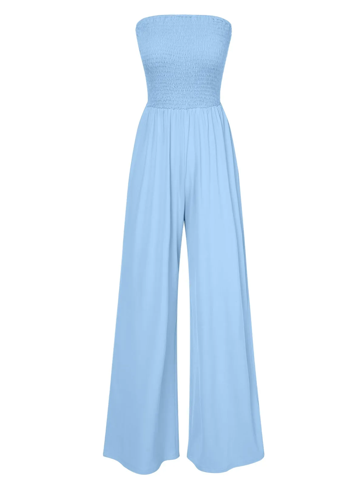 1970s Solid Sleeveless Smocked Bandeau Jumpsuit