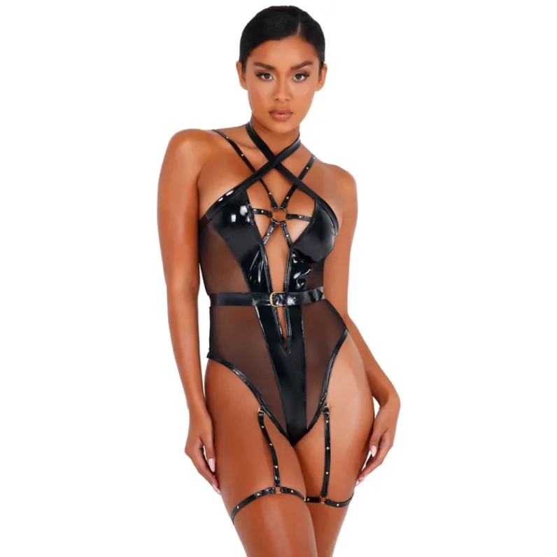 2pc Vinyl Strappy Bodysuit