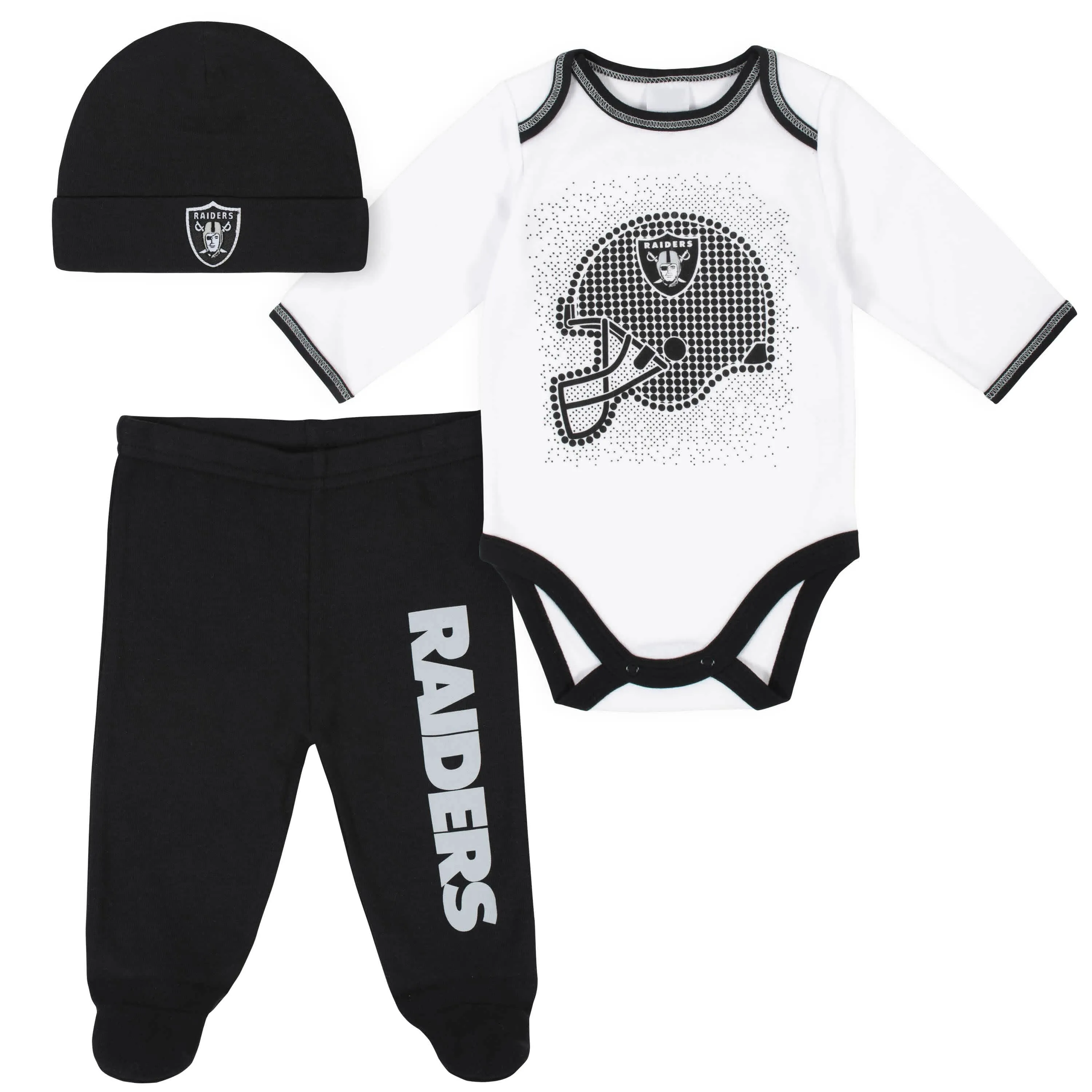 3-Piece Baby Boys Las Vegas Raiders Bodysuit, Footed Pant, and Cap Set