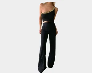 42 Black two piece Cut-out  Jumpsuit & Gold Chain- The Roma il Lusso