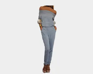 67 Gray off the shoulder Jumpsuit - The Park Avenue