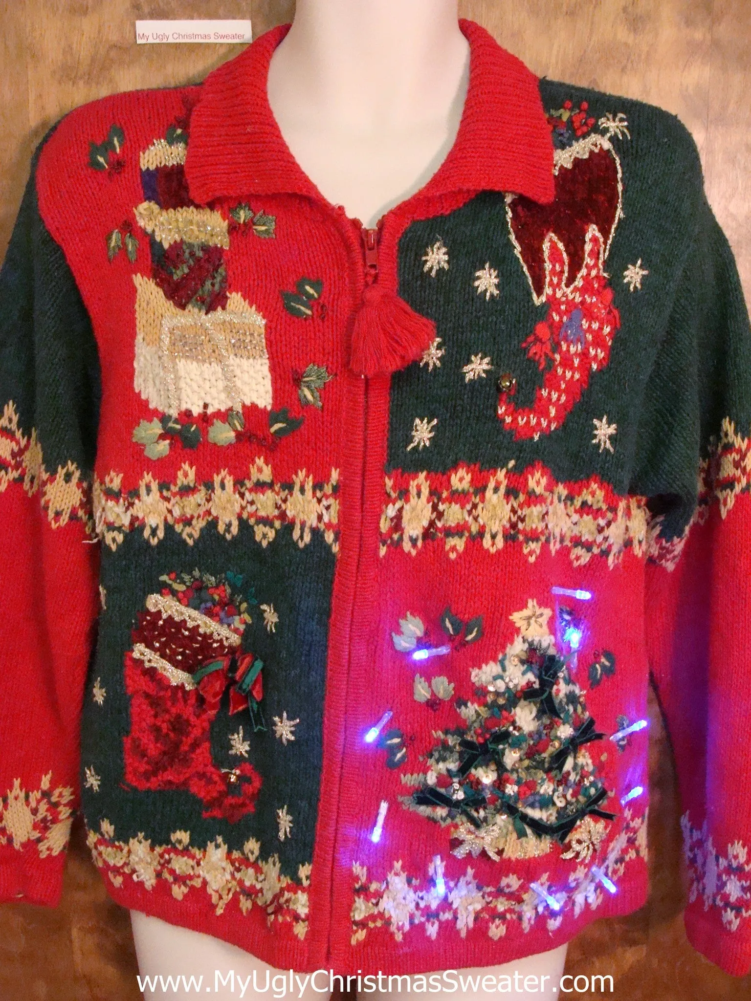 80s Mess of Patterns Light Up Ugly Xmas Sweater