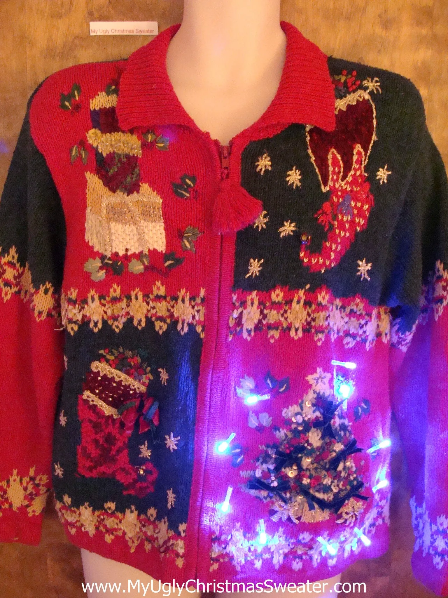 80s Mess of Patterns Light Up Ugly Xmas Sweater