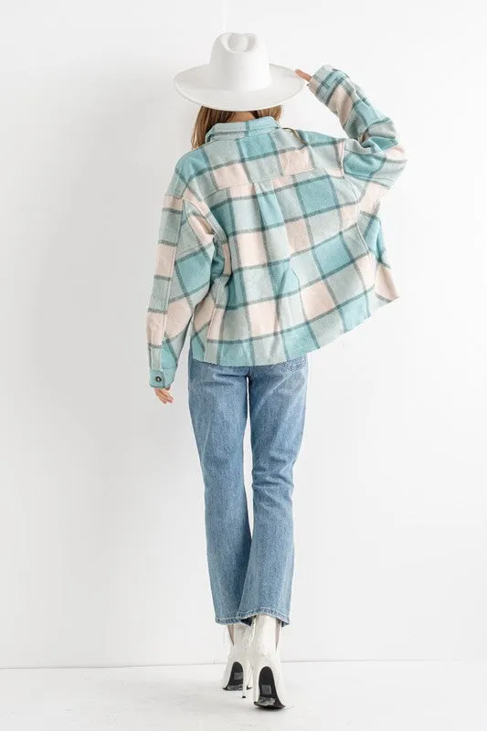 Adeline Plaid Shacket (Aqua)