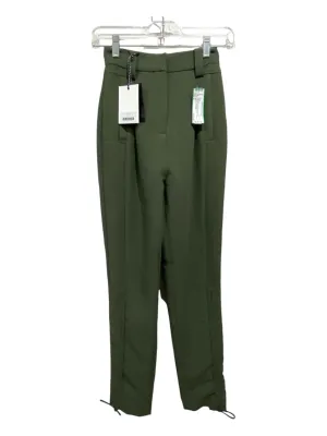 Aje. Size 4 Green Polyester & Rayon Pockets High Waist Ruched Pants