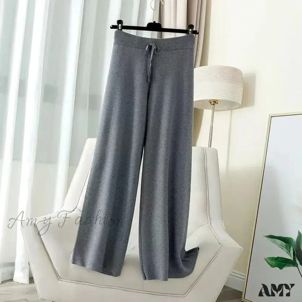 All-Match Solid Wide Leg High Waist Casual Thick Pants