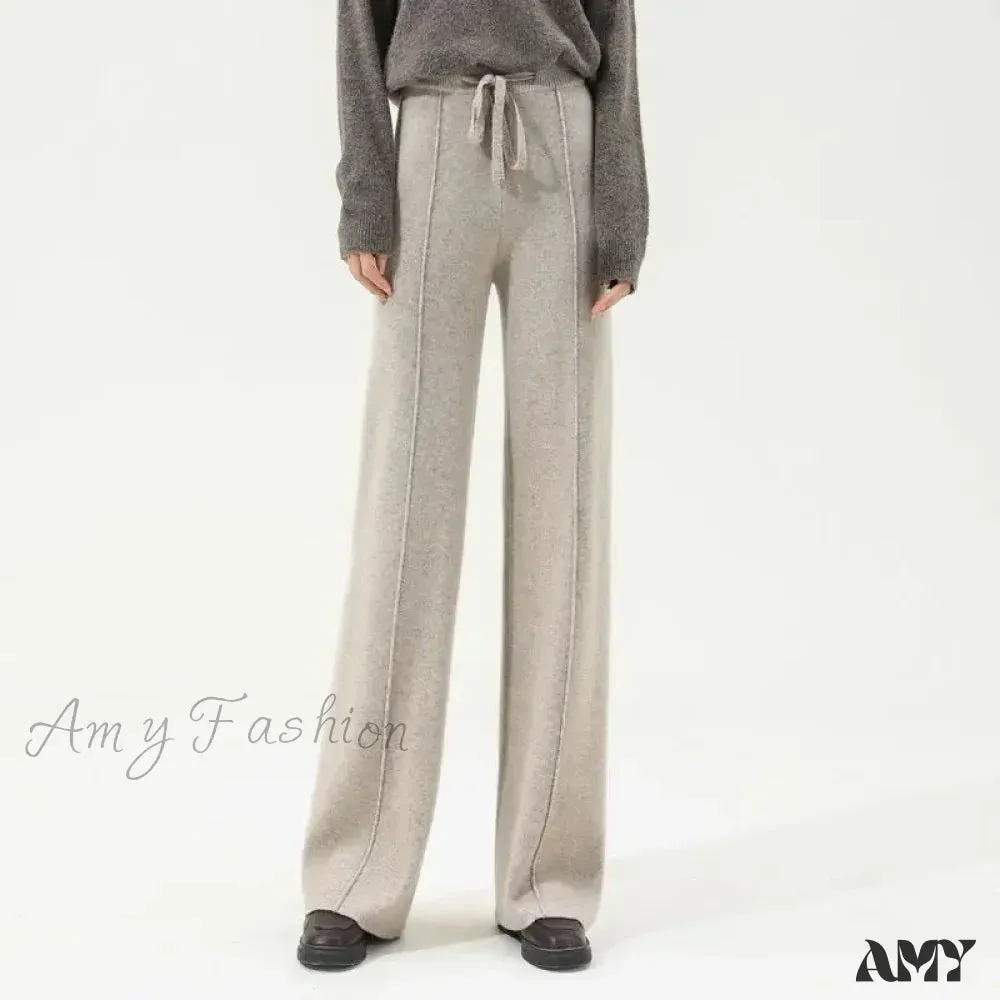 All-Match Solid Wide Leg High Waist Casual Thick Pants