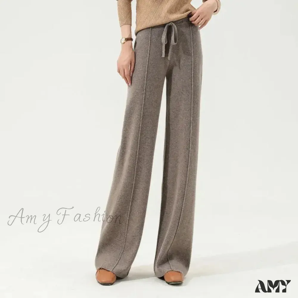 All-Match Solid Wide Leg High Waist Casual Thick Pants