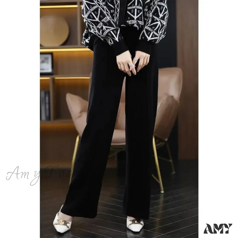 All-Match Solid Wide Leg High Waist Casual Thick Pants