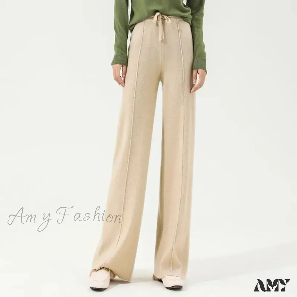 All-Match Solid Wide Leg High Waist Casual Thick Pants