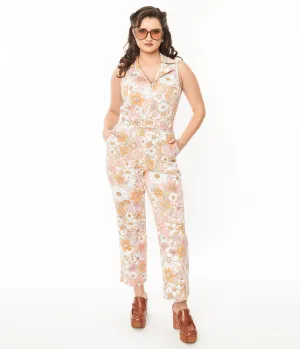 Apricot Floral Belted Jumpsuit