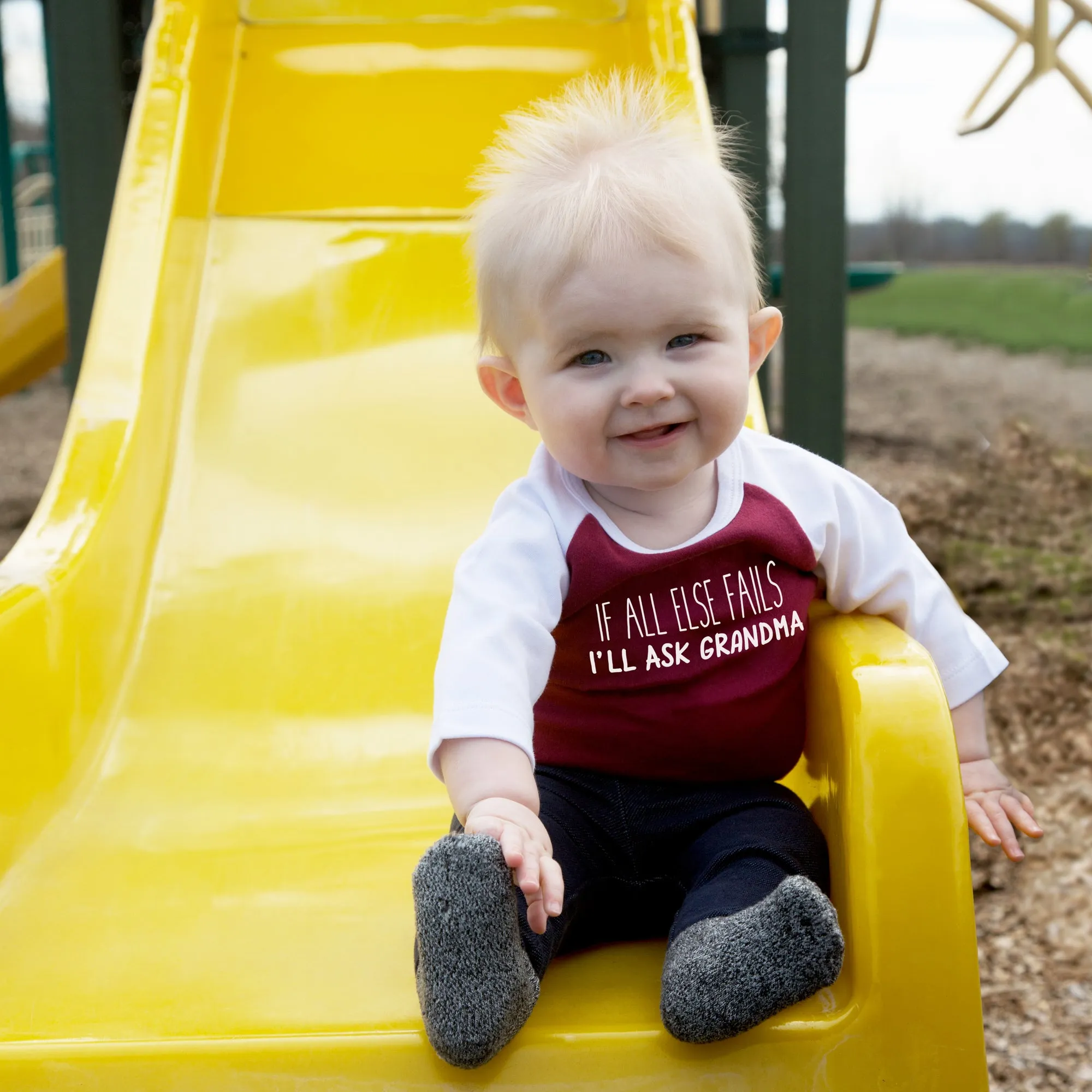 Ask Grandma 3/4 Length Sleeve Maroon Onesie