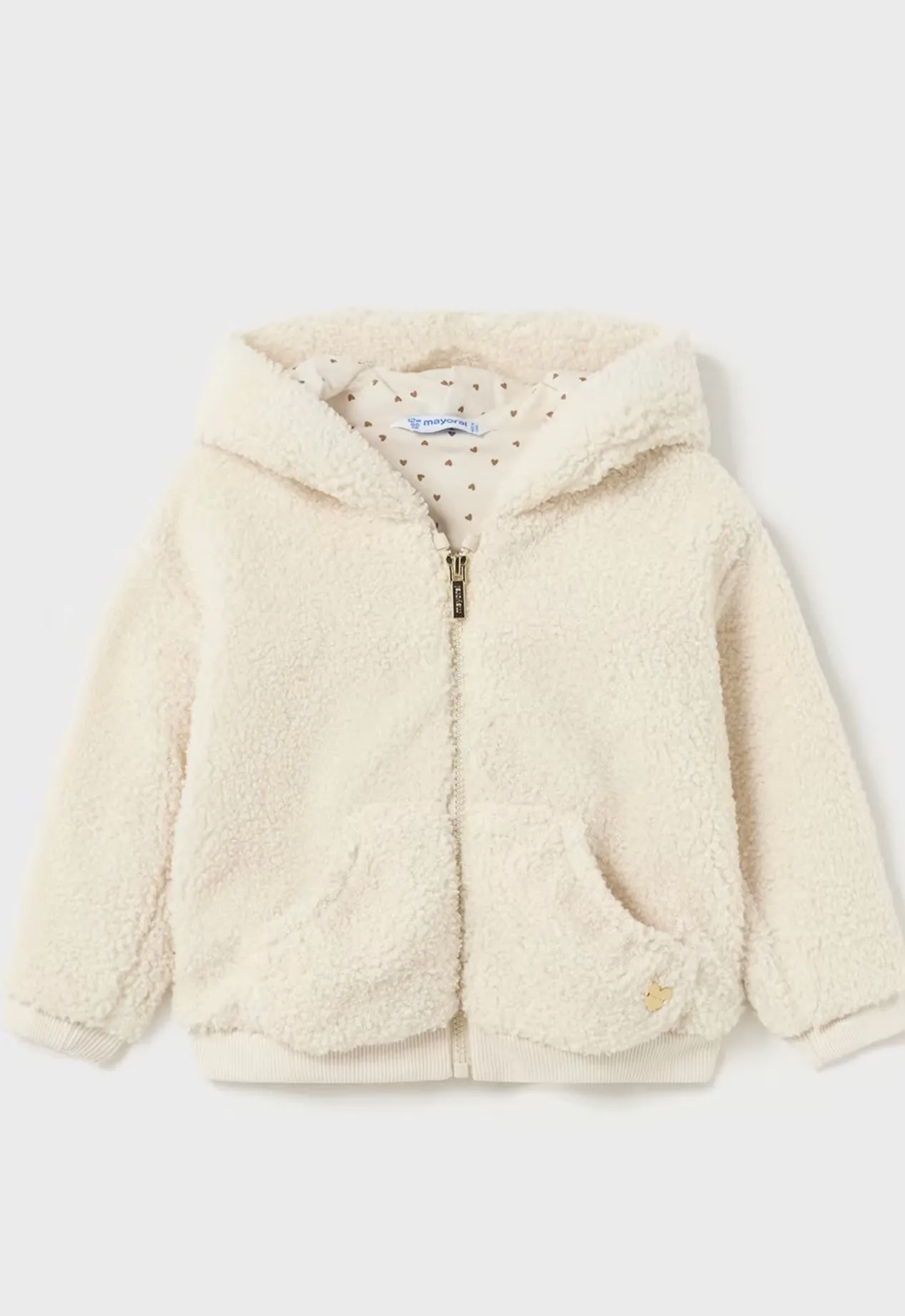 Baby zip-up hooded jacket curly faux fur