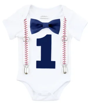 Baseball First Birthday Shirt Baby Boy Navy and Red