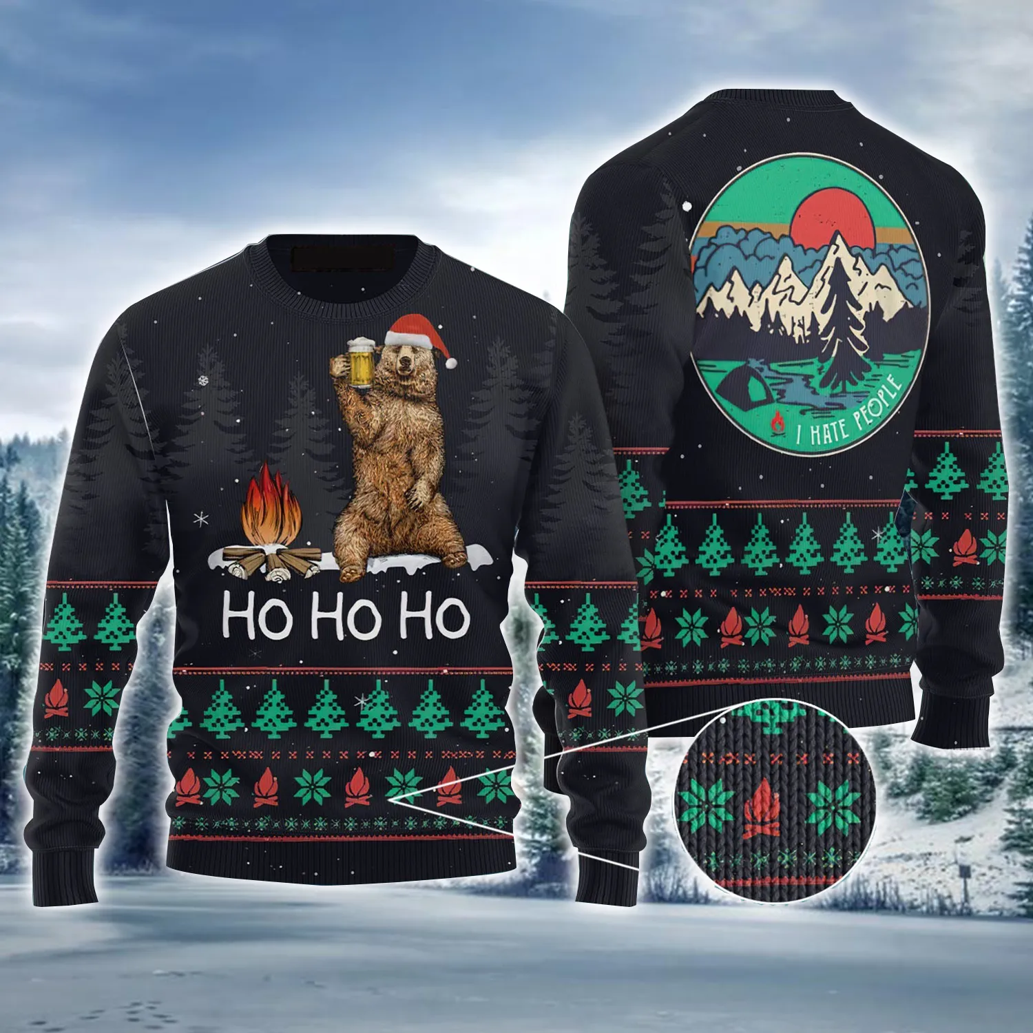 Bear & Beer Ugly Sweater, Hohoho Ugly Christmas Sweater, Funny Bear & Beer Ugly Sweater For Men & Women, Perfect Gift For Friends, Family