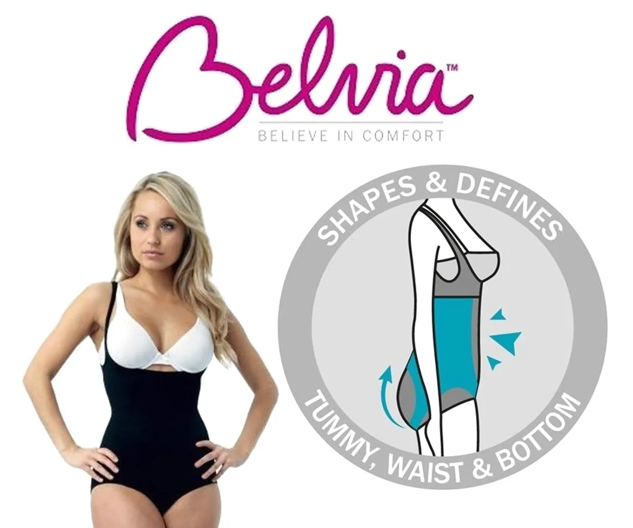 Belvia Shapewear Slimming Bodysuit (Black) Medium