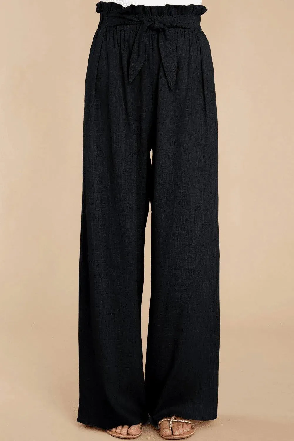 Black Casual High Waist Wide Leg Pants