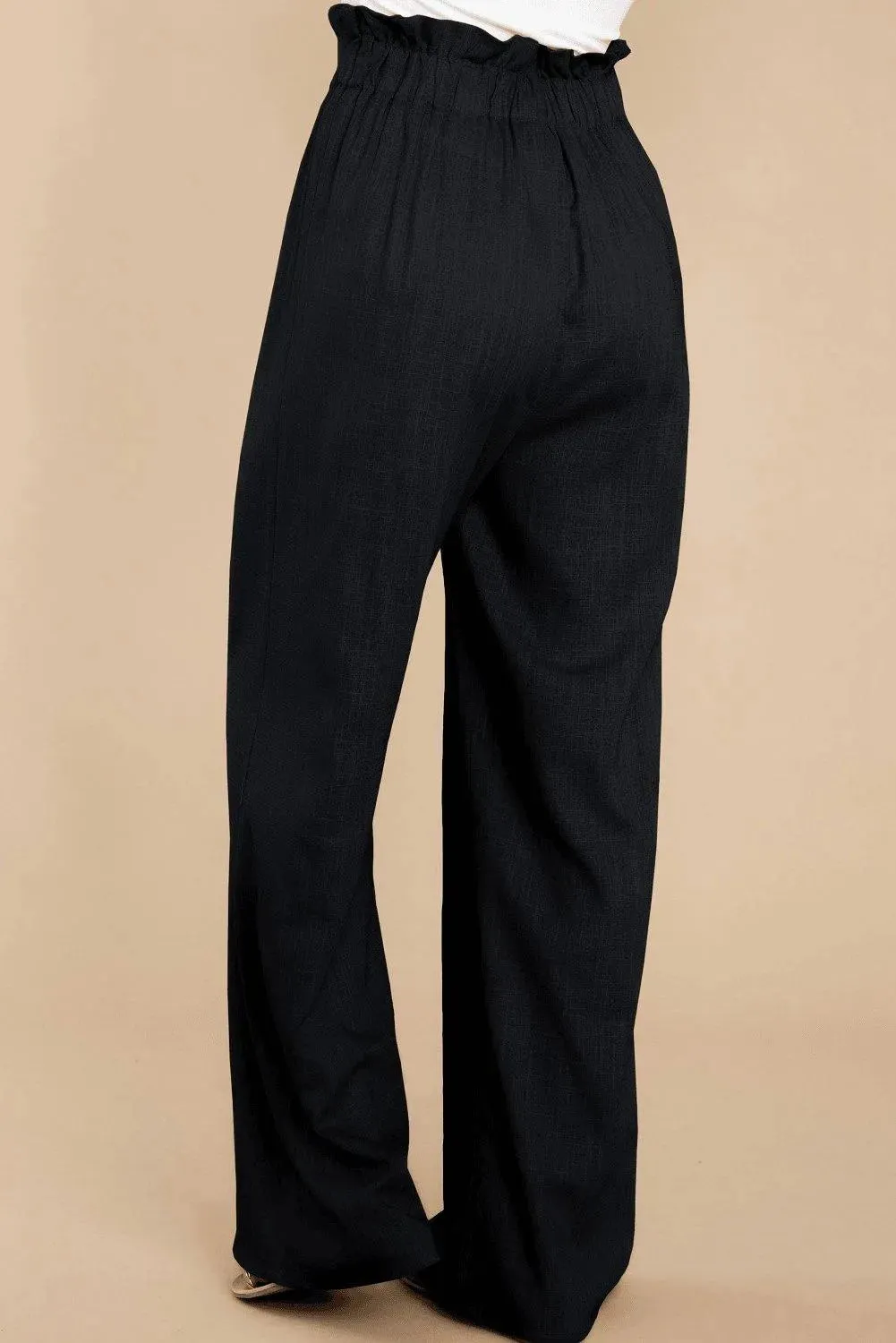 Black Casual High Waist Wide Leg Pants