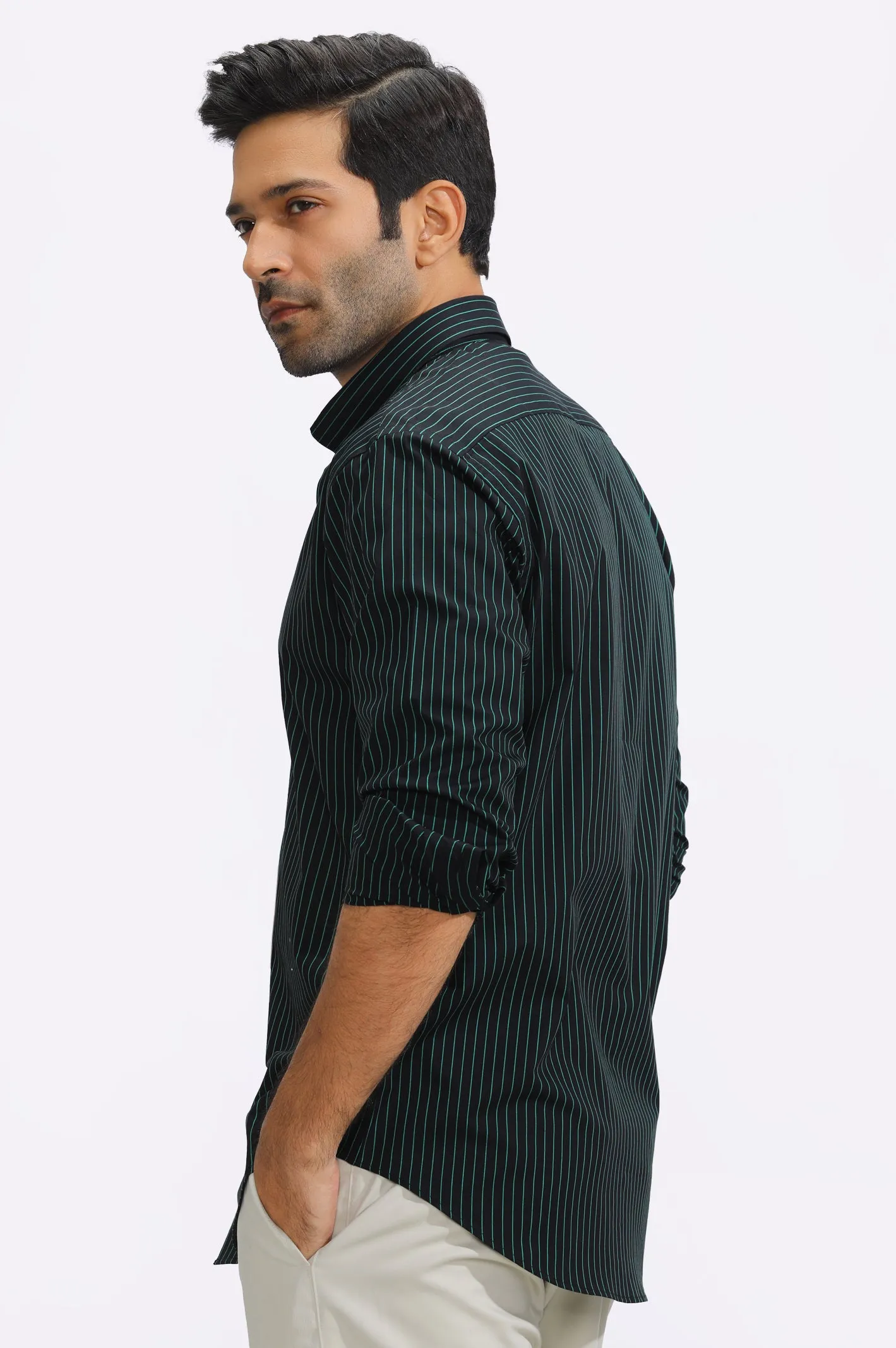 Black Hairline Stripe Casual Milano Shirt