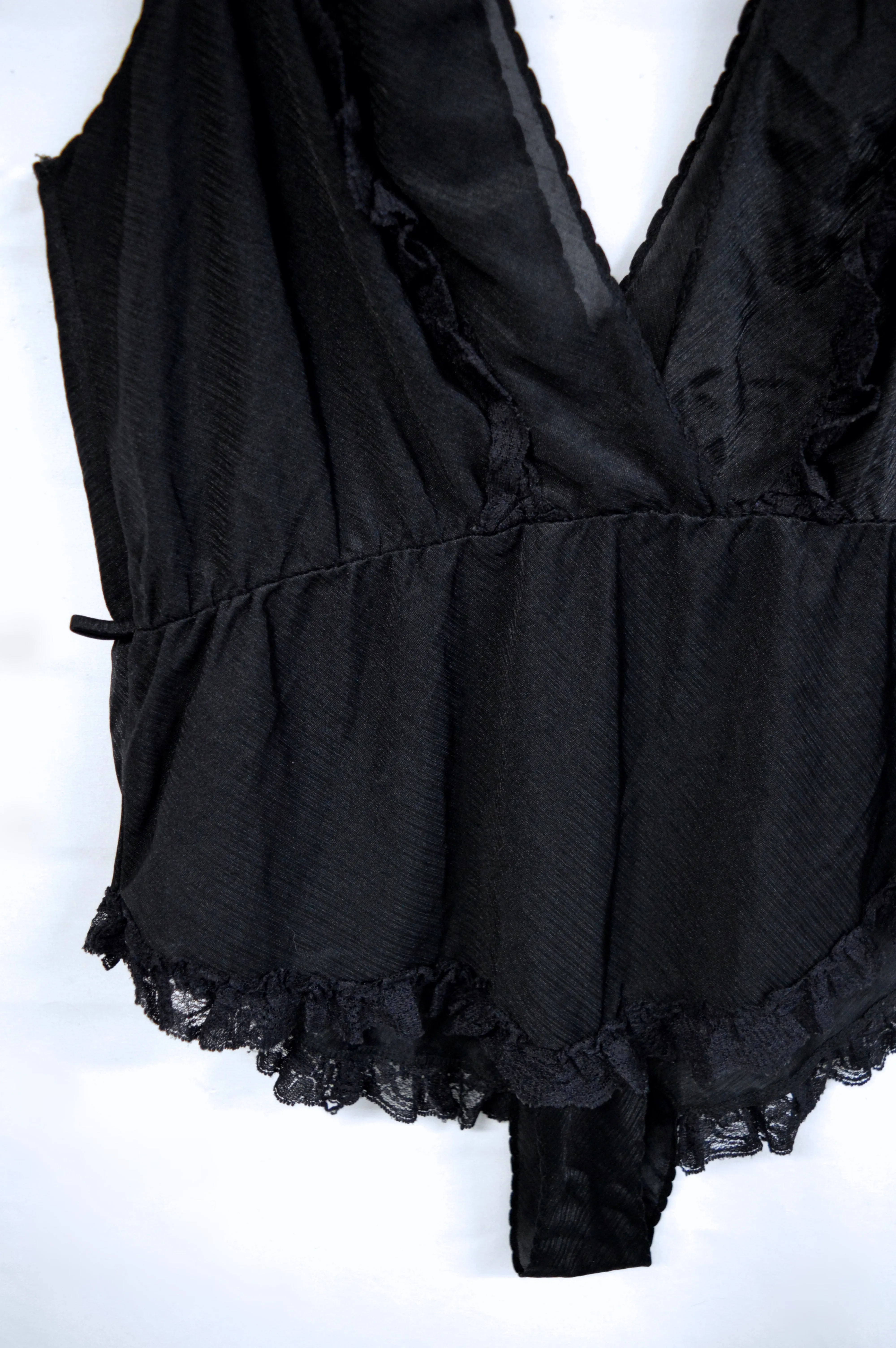 Black Lace Ruffled Body Suit | M