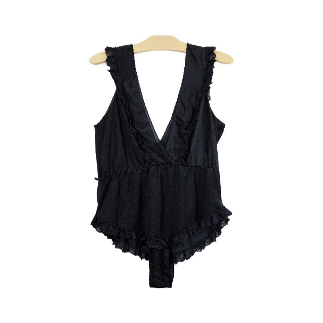 Black Lace Ruffled Body Suit | M