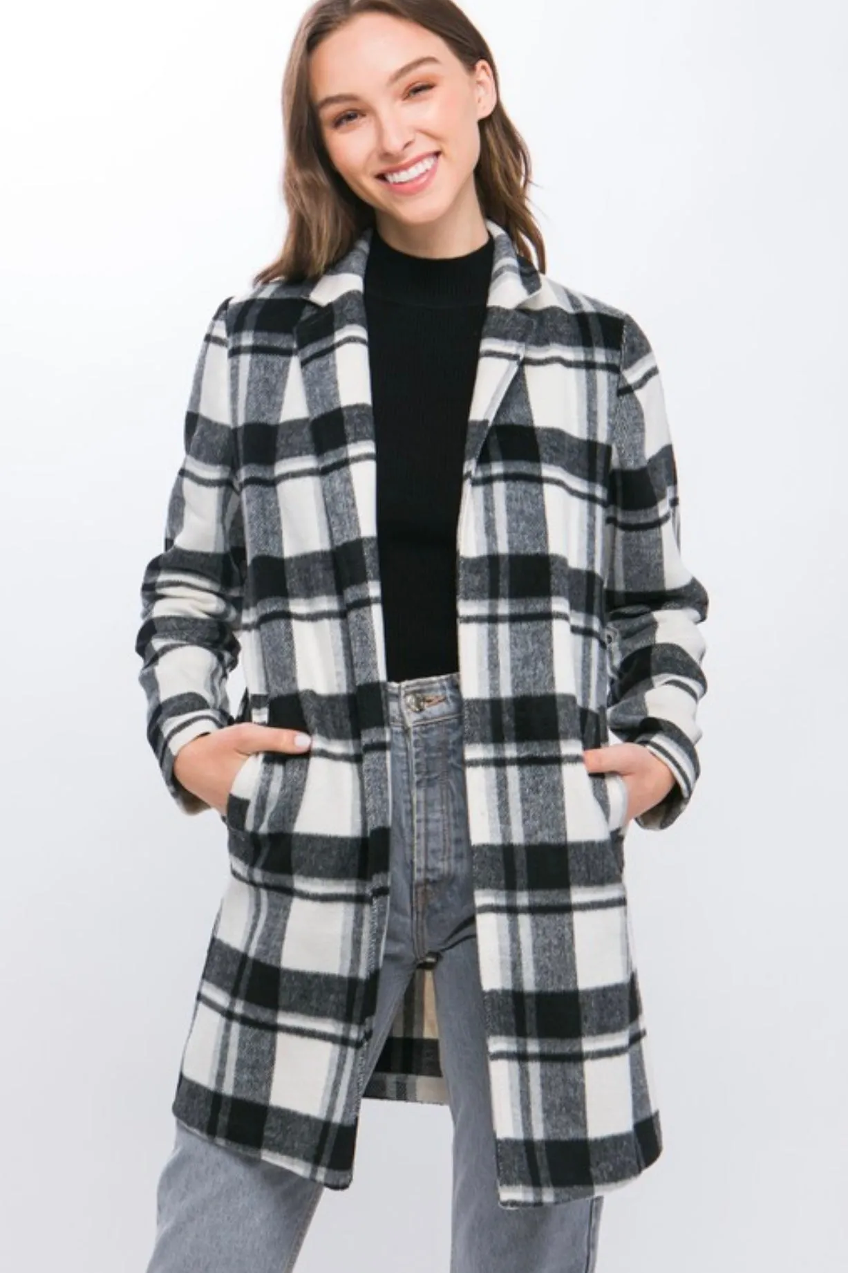 Black Plaid Shacket Coat