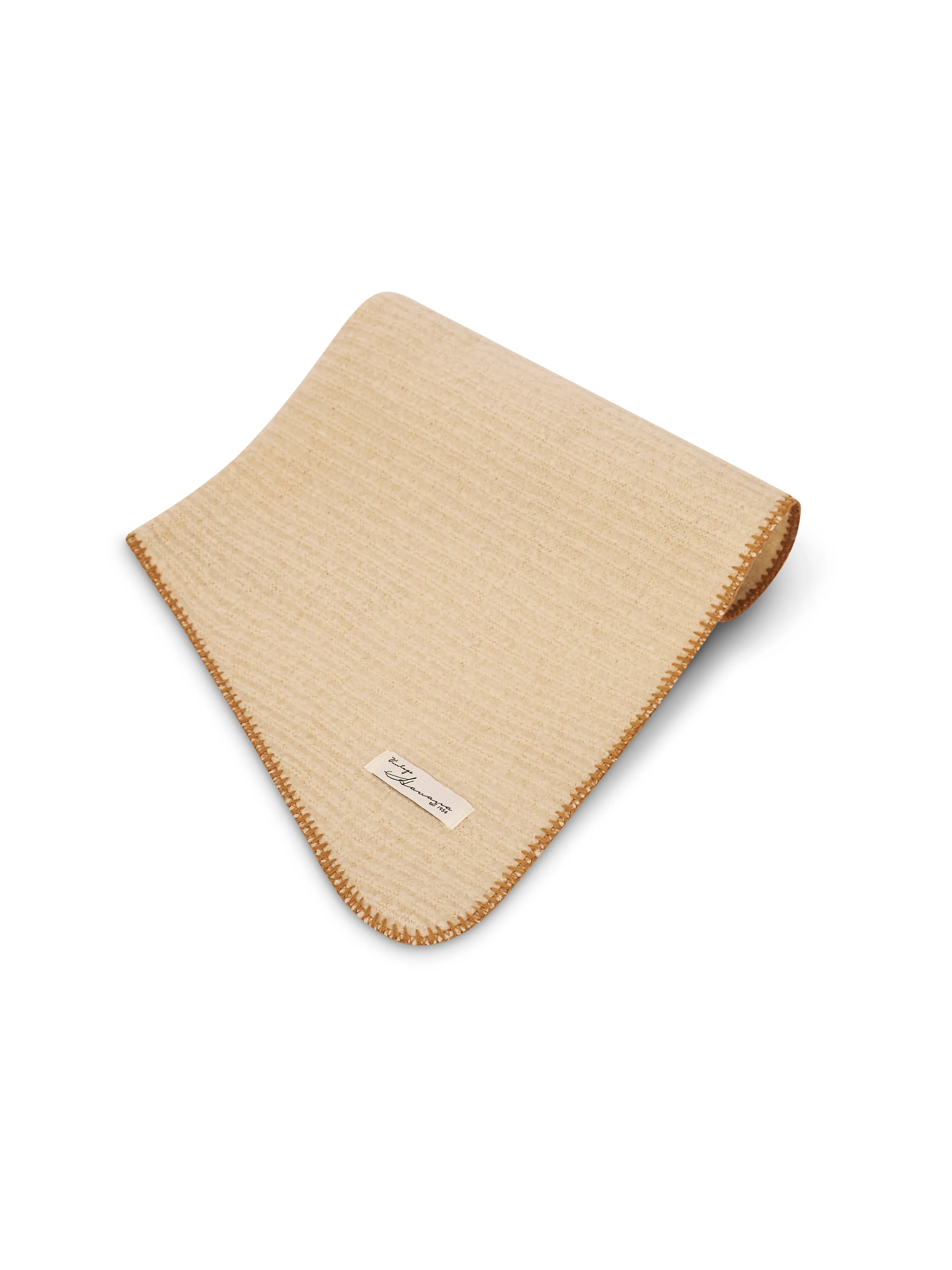 BLANKET STITCH KNIT SCARF - IVORY/WHEAT