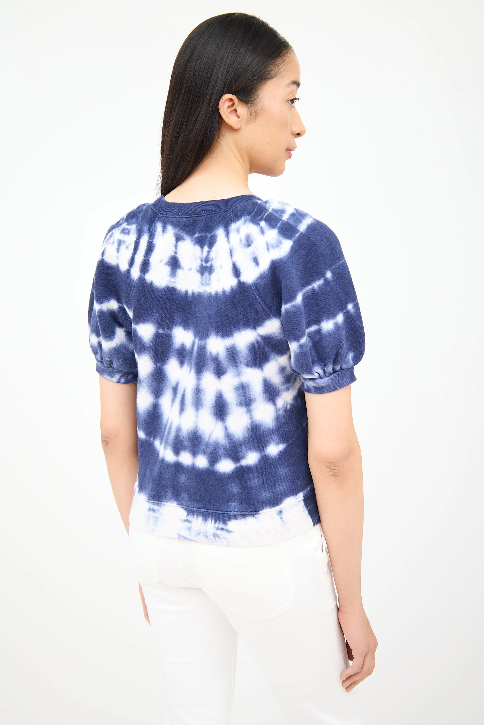 Blue & White Tie Dye Puff Sleeve Sweater