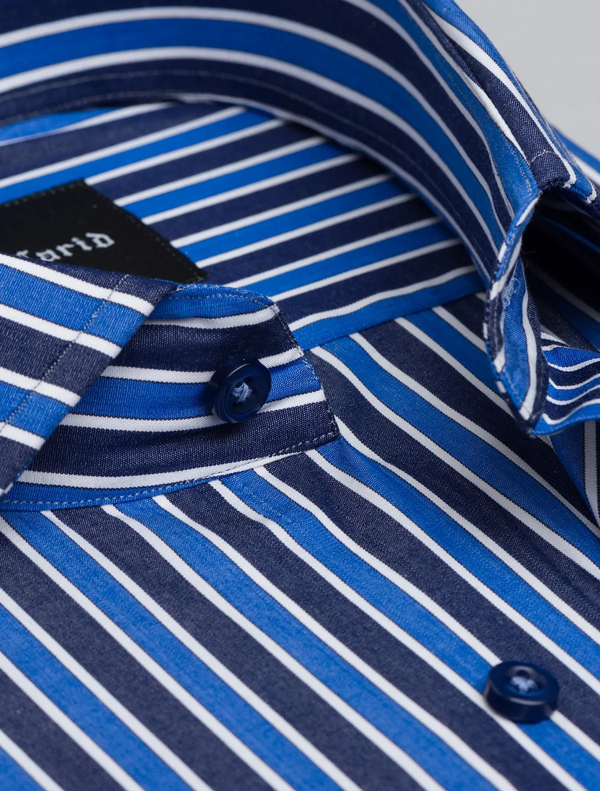 BLUE MULTI STRIPED – CUT COLLAR SHIRT