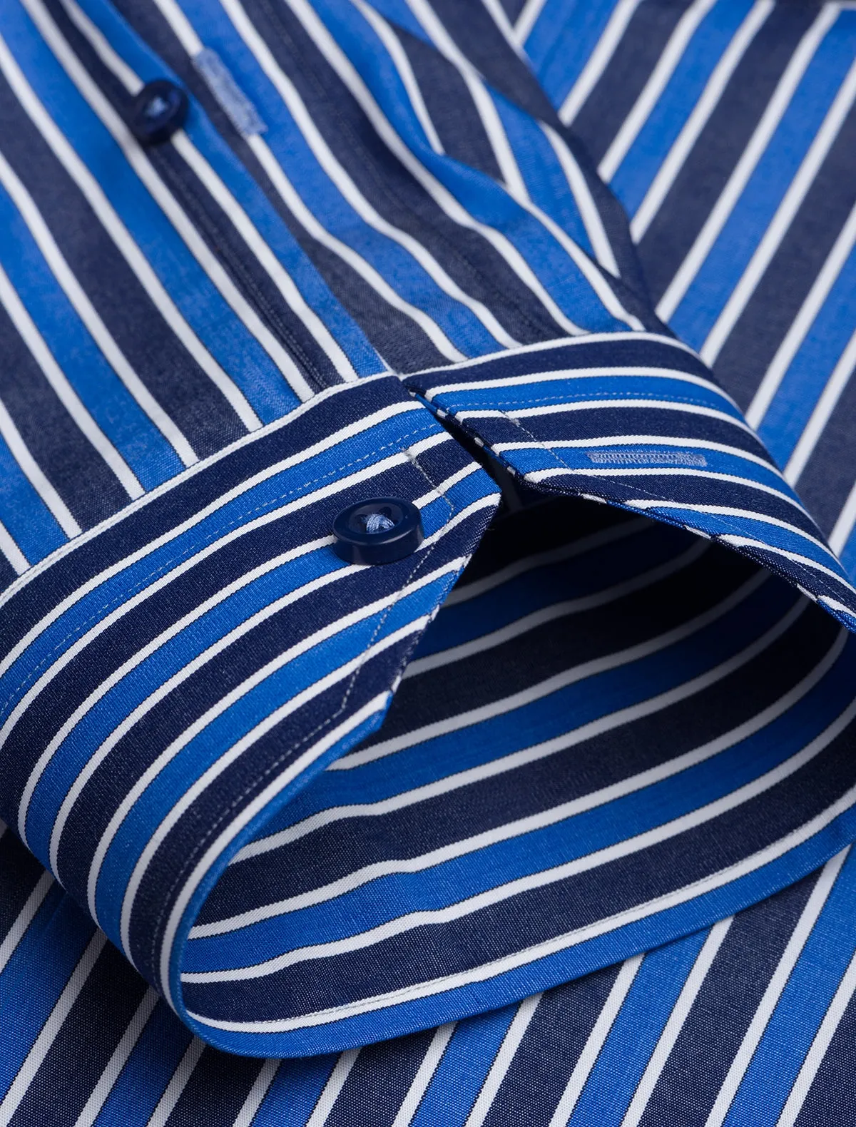 BLUE MULTI STRIPED – CUT COLLAR SHIRT