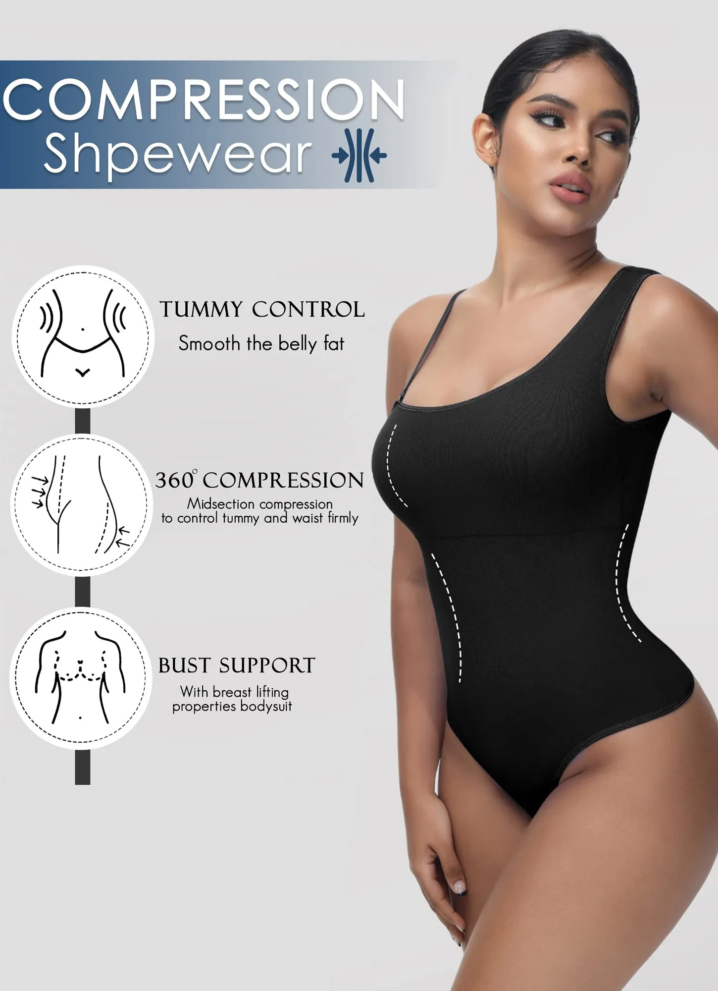 Bodysuit for Women Tummy Control Tops Mono Strap Thong Sculpting Clothings with Removable Padding and Straps