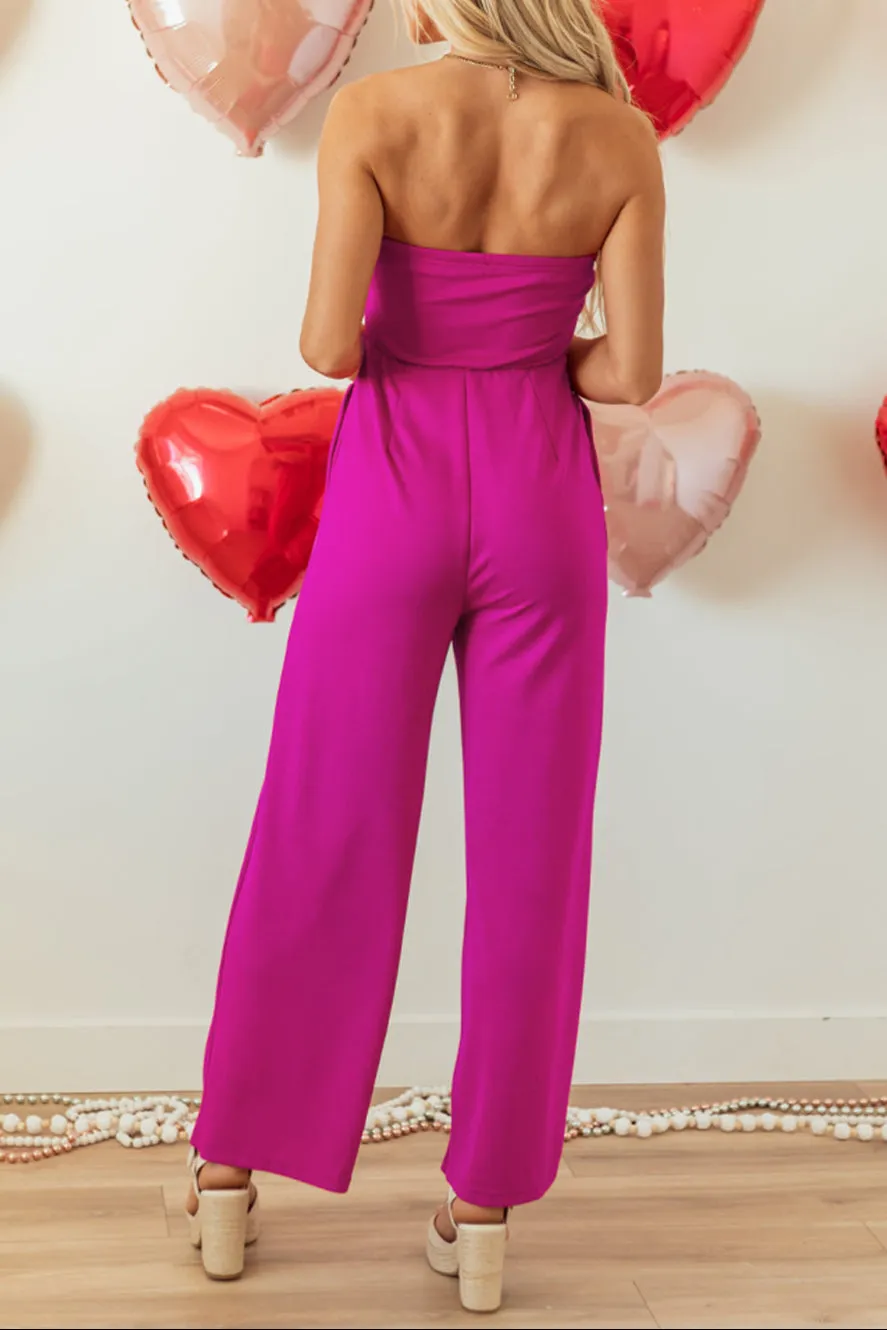 Bow Strapless Wide Leg Jumpsuit