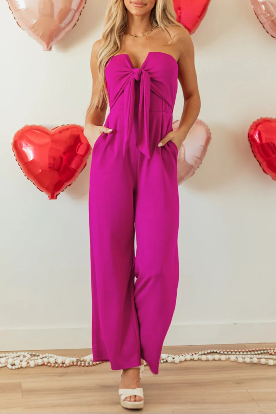 Bow Strapless Wide Leg Jumpsuit