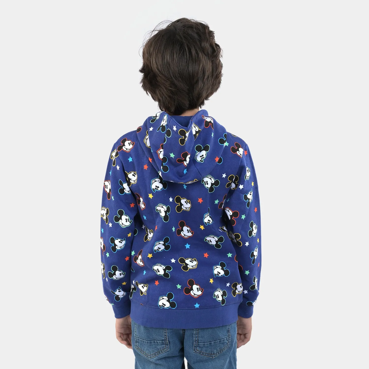 Boys Fleece Knitted Jacket Printed-Navy Blue