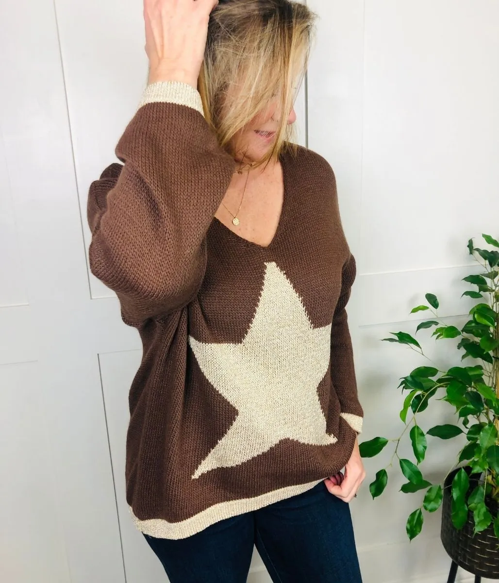 Brown Metallic Star Jumper