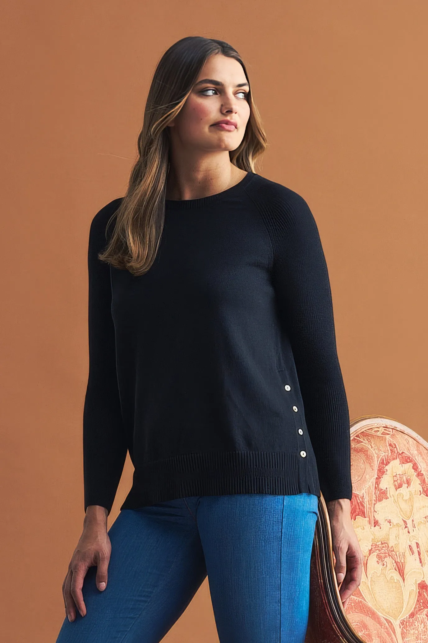 Button Side Detail Jumper - Black