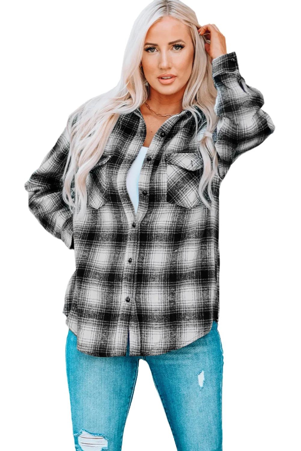 Button Up Collared Plaid Shirt for Women