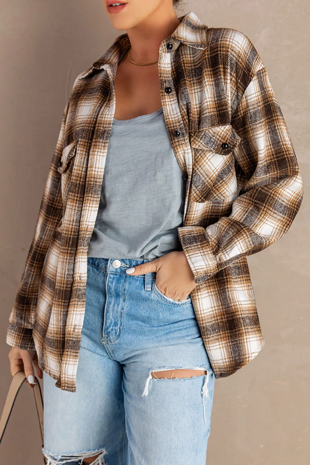 Button Up Collared Plaid Shirt for Women