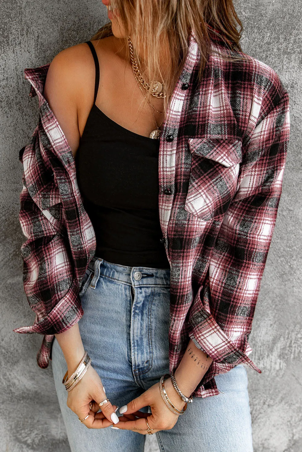 Button Up Collared Plaid Shirt for Women