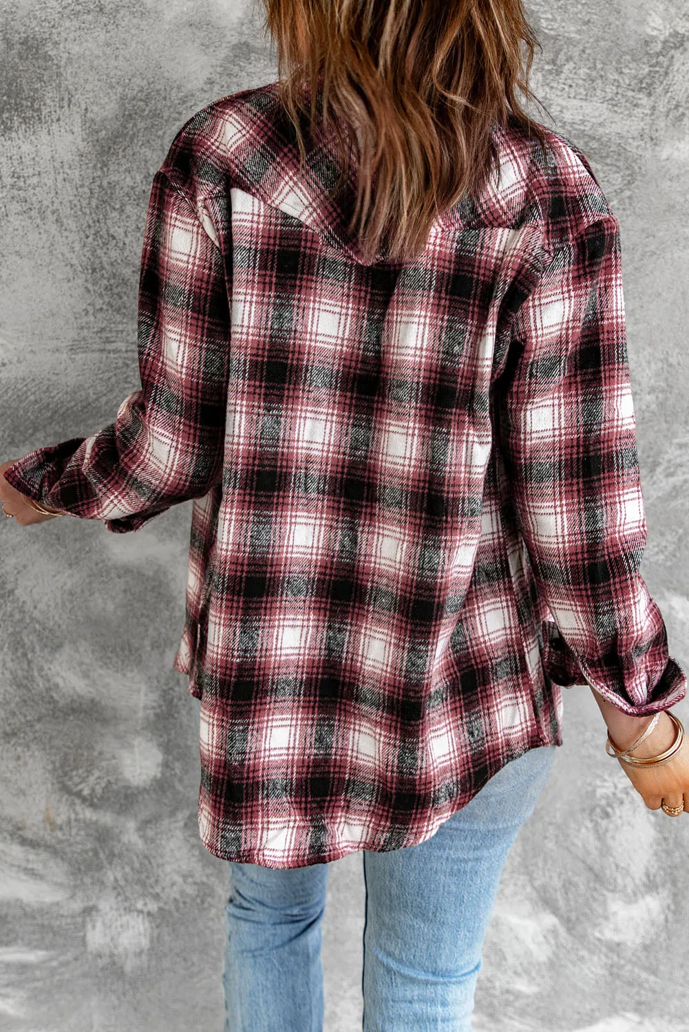 Button Up Collared Plaid Shirt for Women