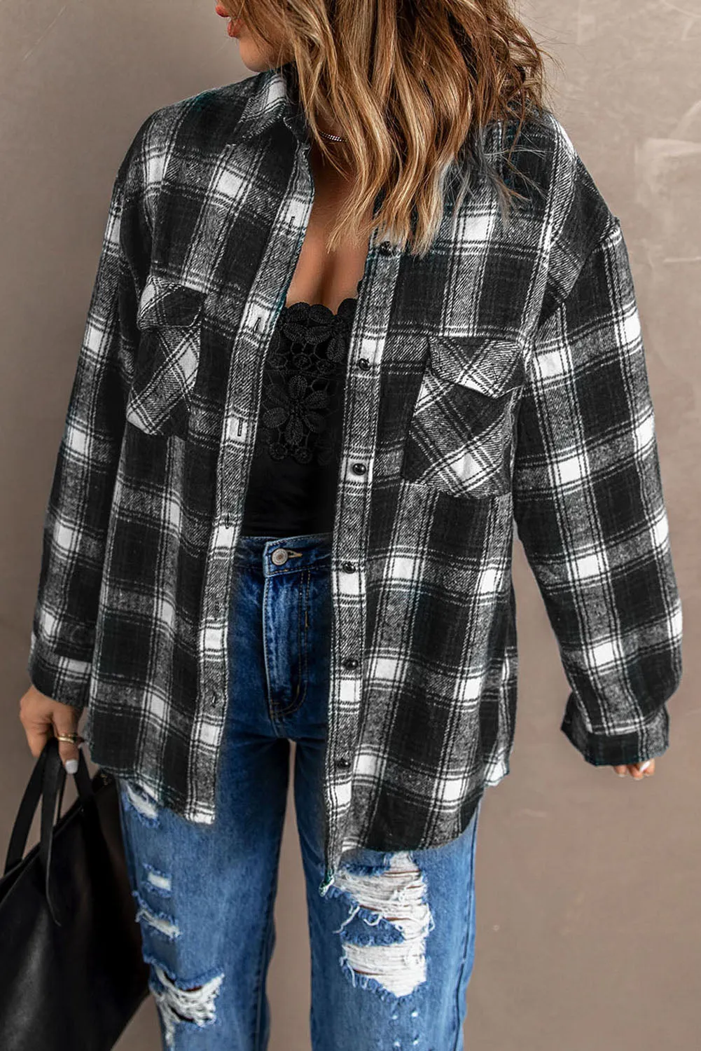 Button Up Collared Plaid Shirt for Women