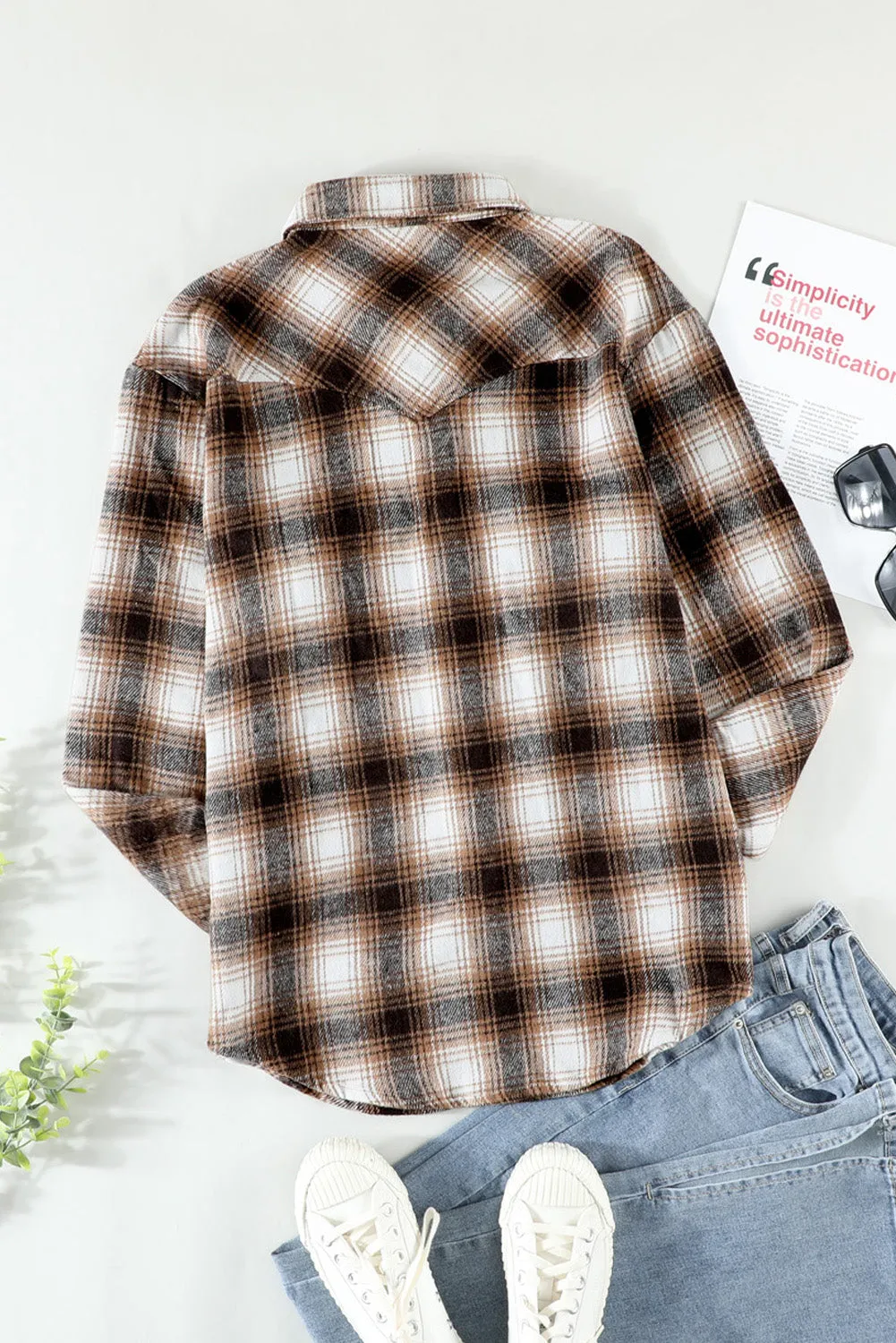 Button Up Collared Plaid Shirt for Women