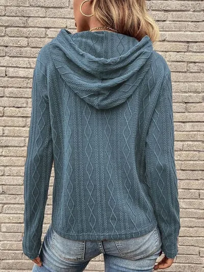 Cable-Knit Drawstring Hooded Knit Top