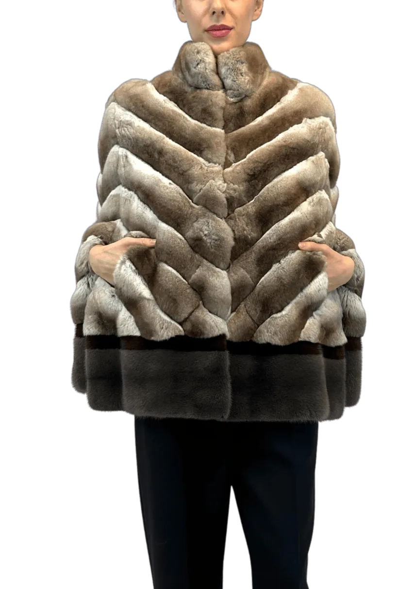 CHINCHILLA CAPE WITH MINK TRIMMING