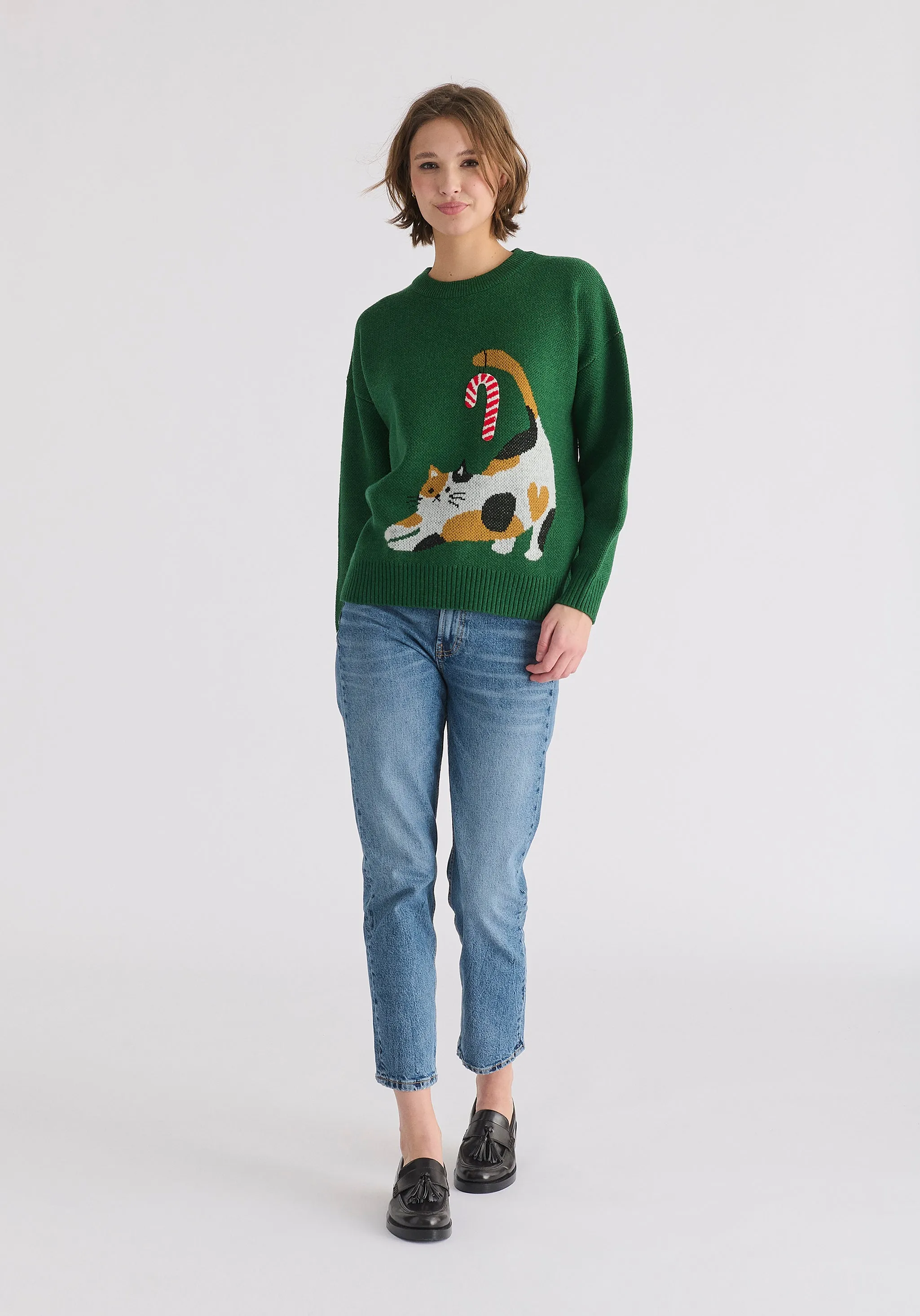 Christmas Jumper with Cat and Candy Cane