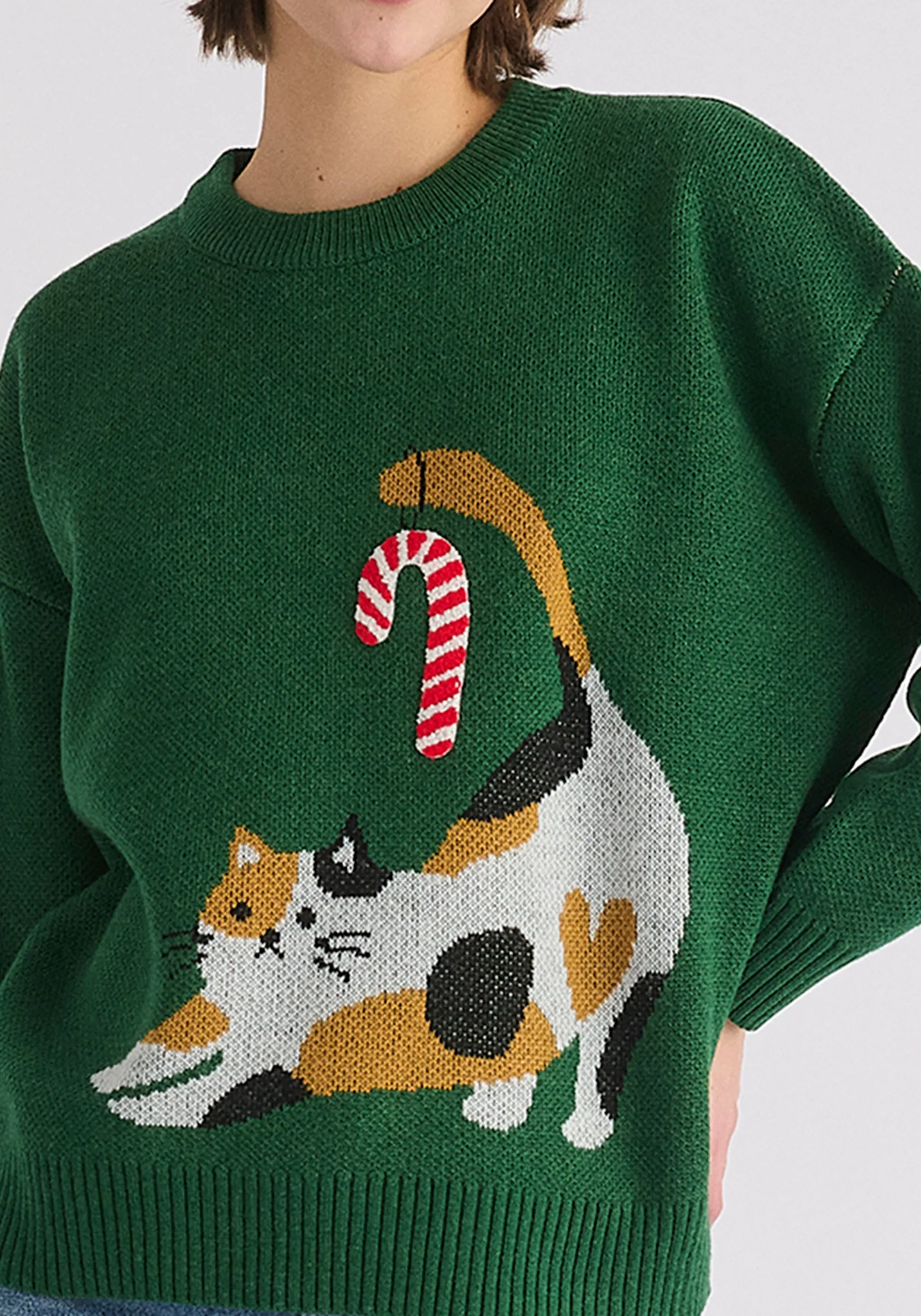 Christmas Jumper with Cat and Candy Cane