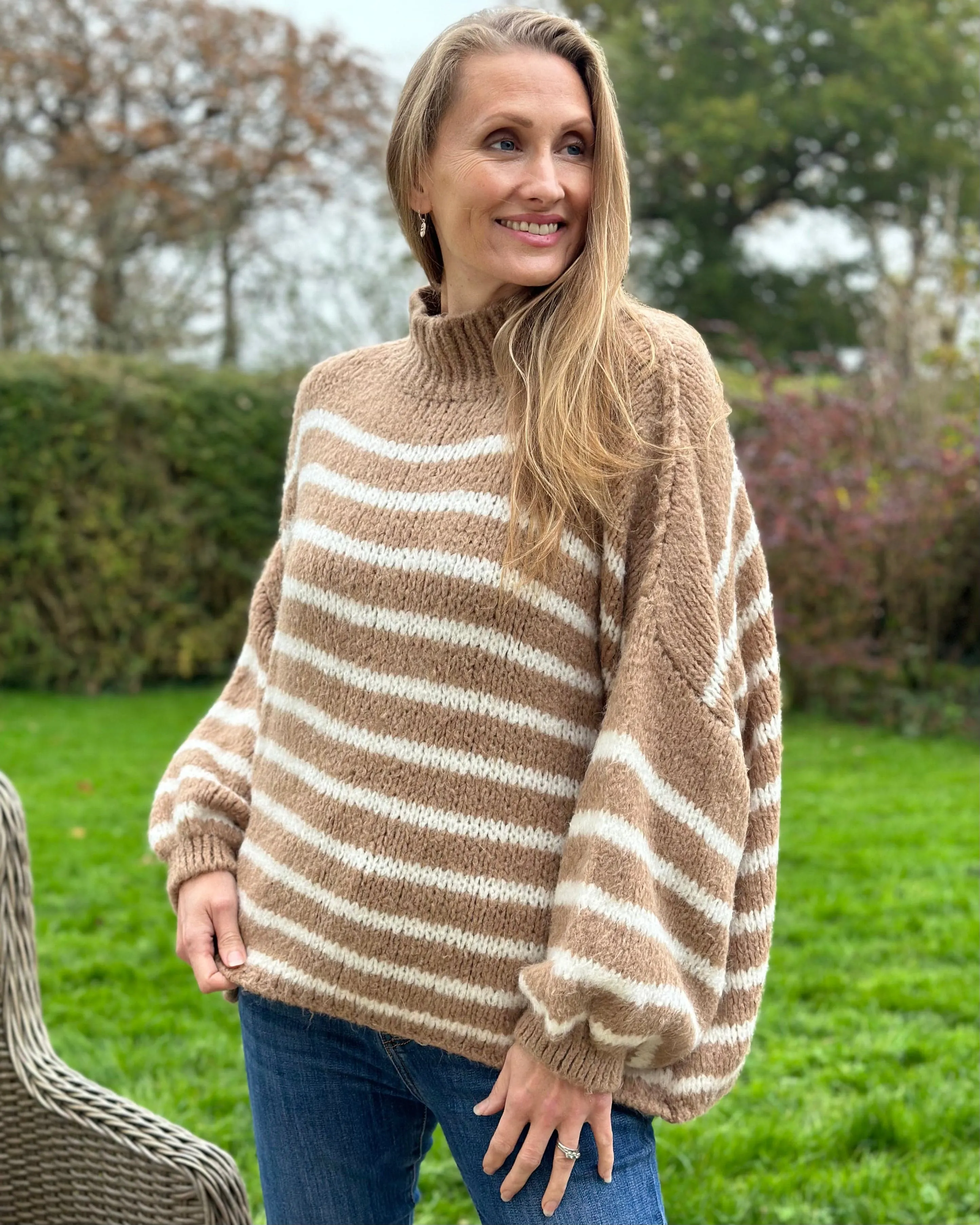 Chunky Knit Striped Jumper - Caramel