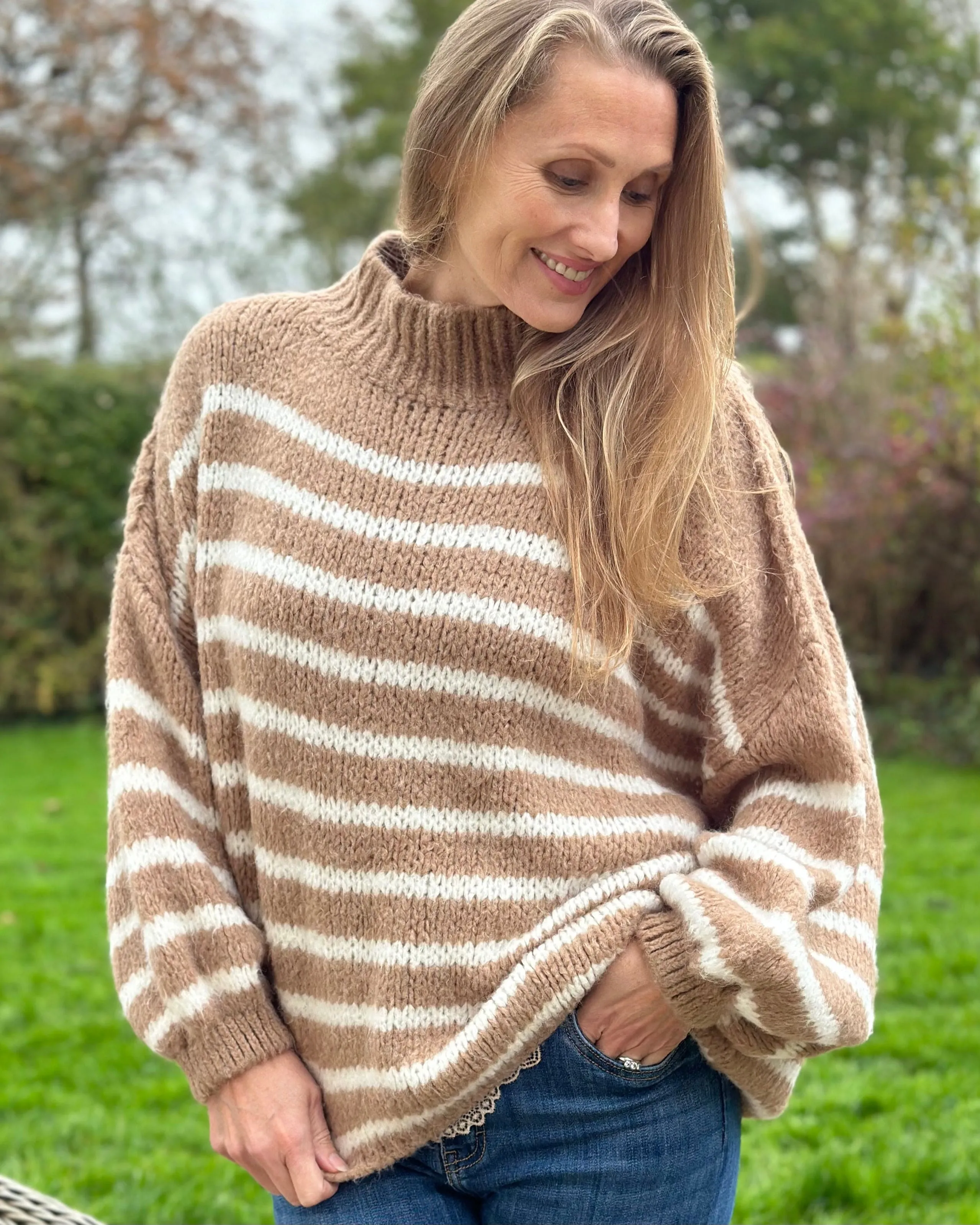 Chunky Knit Striped Jumper - Caramel